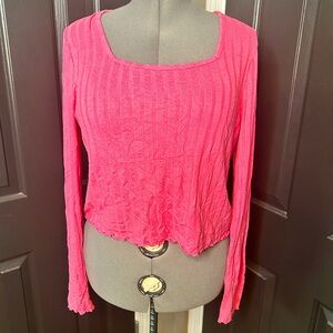 SO Hot Pink Square Neck Ribbed Knit Crop Top Sweater